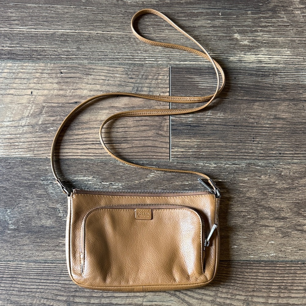 Fossil Tan Leather Crossbody Bag